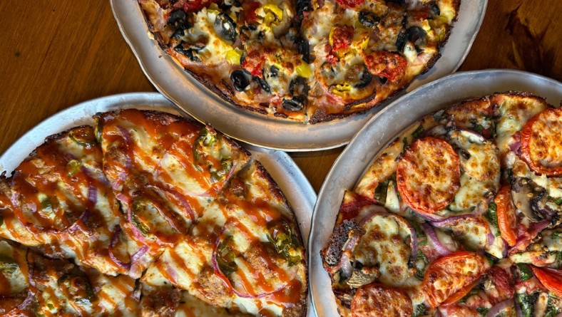 closeup of pizza on a table