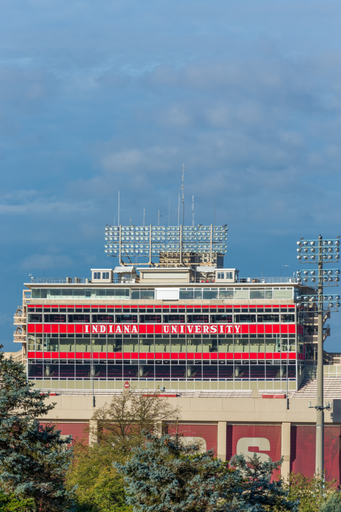 Indiana University stadium press box and lights
